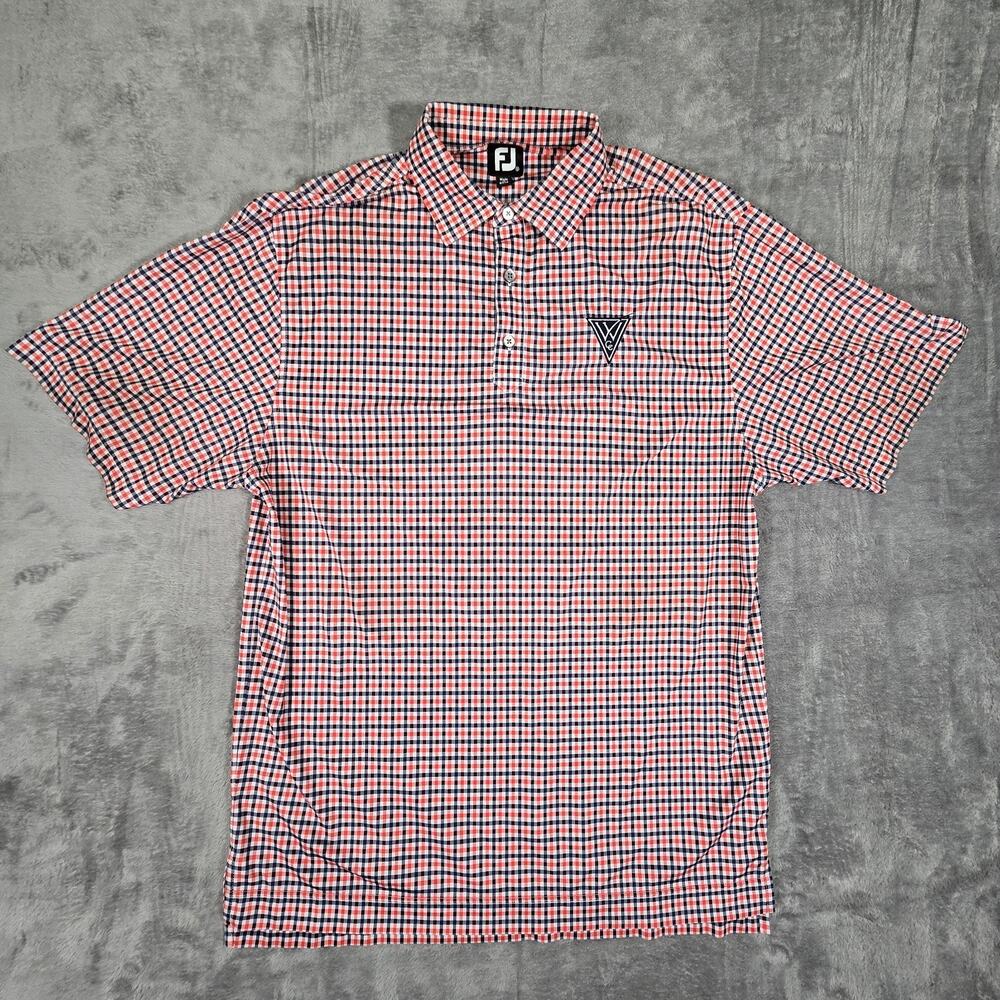 Footjoy Polo Shirt Mens Medium Black/Orange Checker Stripe Performance Golf